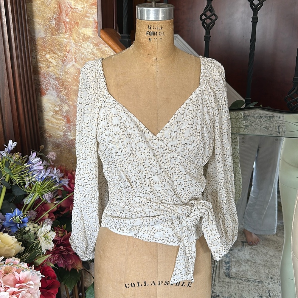 Anthro Sequin Wrap Blouse